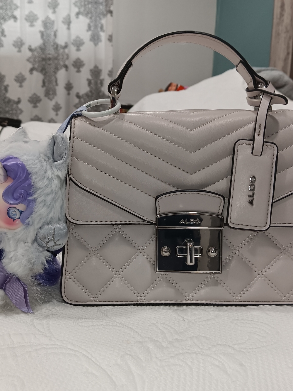 ALDO Quilted Top-Handle Satchel in Light Gray